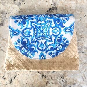 Dolce & Gabbana Light Blue Straw and Fabric Clutch Summer Vibe - Brand new